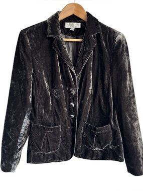 Y2K Crushed Velvet Blazer Jacket Sz 6 Dark Grey Goth Holiday Party Romantic EUC